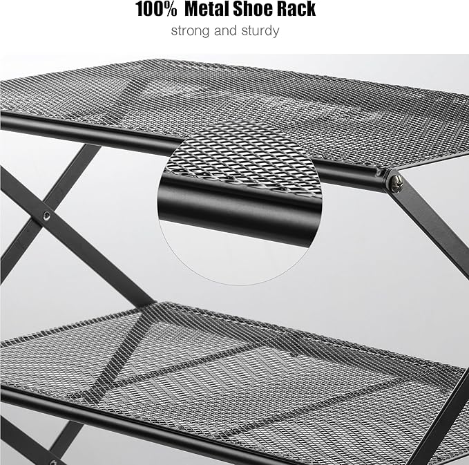 Shoe Rack for Entryway 5 Tier Foldable Shoe Rack Without Assembly Collapsible Metal Shoe Organizer Folding Shoe Storage Rack for Door, Living Room, Black