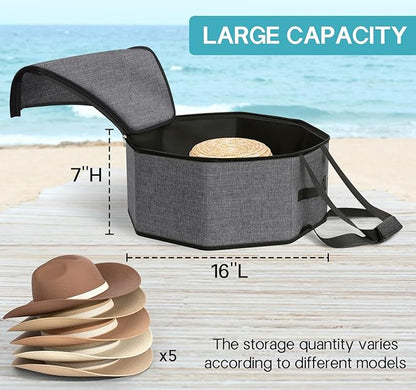 SLEEPING LAMB Hat Box for Travel and Storage, Collapsible Cowboy Cap Organizer Case for Closet with Handles, Hat Box for Women Storage and Large Cap Bag for Men Carry, Grey