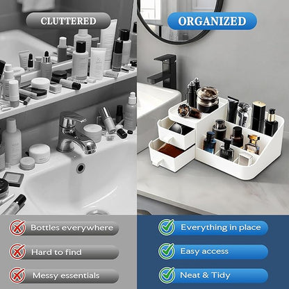 White Perfume Organizer for Men with Drawers, Cologne Organizer for Men, Mens Organizer for Cologne and Jewelry, Cologne Holder for Mens Dresser Bedroom, Bathroom Organizer and Storage