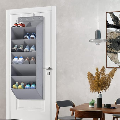 Over the Door Shoe Organizer, 6-Tier Hanging Shoe Rack for Closet Door with Large Pockets Shoe Holder, Hanging Storage Organizer for Shoes, Baby Diaper, Nursery, Gray