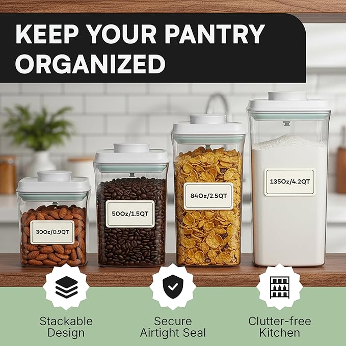 Bop Top Airtight Food Storage Containers with Lid 6 Cups / 50 oz | Kitchen Canister Sets | Air Tight Pantry Container | Pop Top Dry Food Storage Containers for Snacks, Sugar, Flour, Baking, Pasta