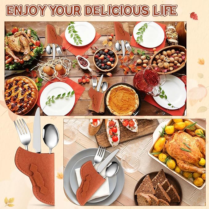 100 Pieces Cowboy Holster Silverware Holders Felt Brown Cutlery Vintage Utensil Pouch Bags Western Party Tableware Supplies Cutlery Sleeve, Brown
