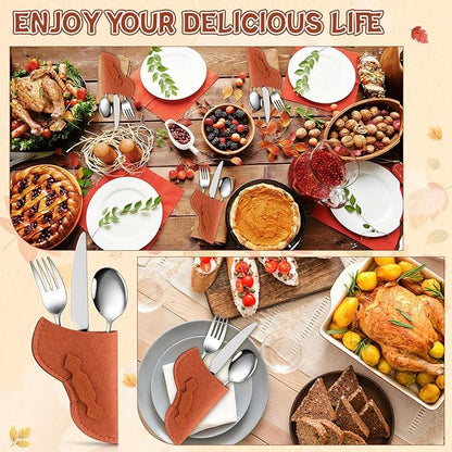 100 Pieces Cowboy Holster Silverware Holders Felt Brown Cutlery Vintage Utensil Pouch Bags Western Party Tableware Supplies Cutlery Sleeve, Brown