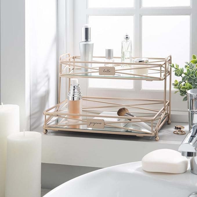 Home Details Satin Gold 2 Tier Vanity Tower (27174-SGOLD)