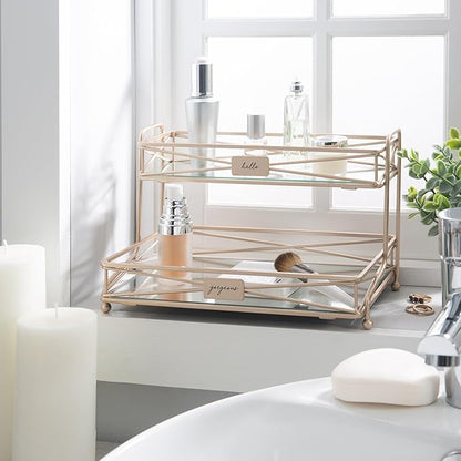 Home Details Satin Gold 2 Tier Vanity Tower (27174-SGOLD)