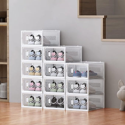 SIMPDIY Shoe Storage, 12 Pack Shoe Organizer for Closet, Shoe Boxes Clear Plastic Stackable Shoe Containers with Lids for Size 10