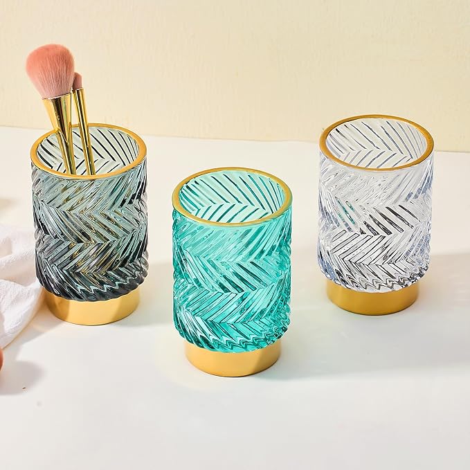 Makeup Brush Holder Organizer,Toothbrush Holders,Desk Pen Pencil Holder,Multifunctional Vintage Glass Brush Cup（A40-7-US）