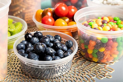 Deli Plastic Food Containers with Airtight Lids [50 Sets], Leakproof Slime Small Combo Pack [Reusable, Storage, Disposable, Meal Prep, Soup, Microwaveable & Freezer Safe] (8oz)