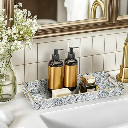 MAONAME Plastic Vanity Tray, Bathroom Counter Tray, Decorative Trays with Handles, Storage Dresser Trays Organizer for Toilet Tank, Jewelry, Makeup, 13.8" x 6" x 1.57"
