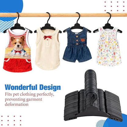 54 Pcs Dog Clothes Hangers 7 Inch Black Plastic Pet Clothes Hanger with Anti-Slip, Pet Clothes Hangers Suitable for Dog, Cat Clothes, Small Pet Clothes, Pet Wardrobe Organization Hangers