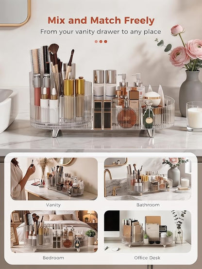 Booklov Rotating Makeup Organizer for Vanity, Large Capacity Cosmetic Display Case, Clear Acrylic Countertop Beauty Storage Holder for Skincare, Brush Eyeshadow Lipstick, Counter Desk, Crystal Clear
