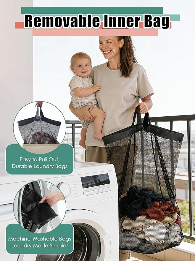WTREE Laundry Hamper with Lid, Reinforced Sturdy Clothes Hamper with Anti-Puncture Base, Large Collapsible Laundry Basket with Removable Liner Bag, Tall Dirty Clothes Bin for Family, 100L Beige