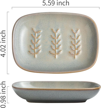 Miamolo Ceramic Soap Dish Soap Holder, Soap Lift for Bar Soap Sponge, Shower Soap Dishes for Bathroom Kitchen Counter Soap Saver Tray Keep Dry, Dishwasher Safe