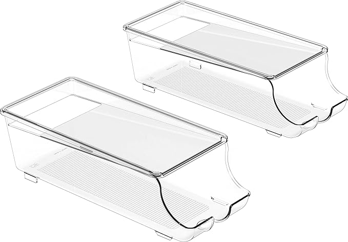 Simple Houseware 2-Pack Auto-Rolling Beverage Can Organizer for Fridge, Clear Front-Loading Soda Dispenser with Smooth Glide Design, Space-Saving Refrigerator Storage Bins