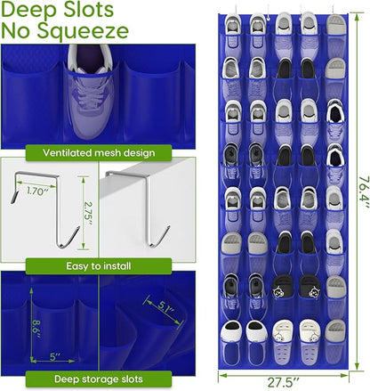 Over the Door Shoe Organizer with 40 Large Breathable Mesh Pockets, Space Saving Shoe Holder, Hanging Shoe Rack for Entryway Bedroom Closet Storage (Navy Blue, 40 Pockets)
