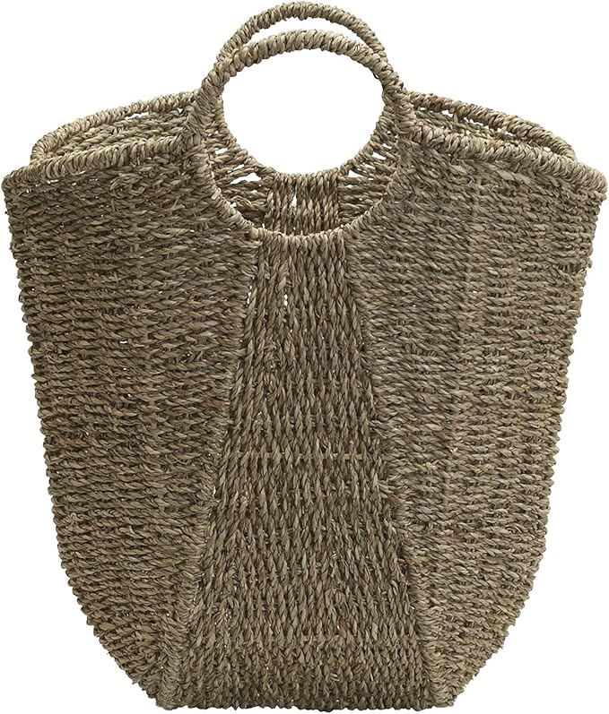 Household Essentials Brown Wicker Storage Basket with Handles Large | Natural Seagrass