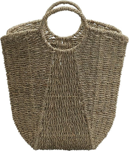 Household Essentials Brown Wicker Storage Basket with Handles Large | Natural Seagrass