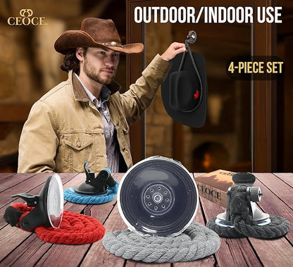 Car Cowboy Hat Holder for Truck – Easy-to-Use, Cotton Rope, Strong Suction Car Hat Holder Cowboy, Western Style – Keeps Gear Safe from Damage. (4-Pack)