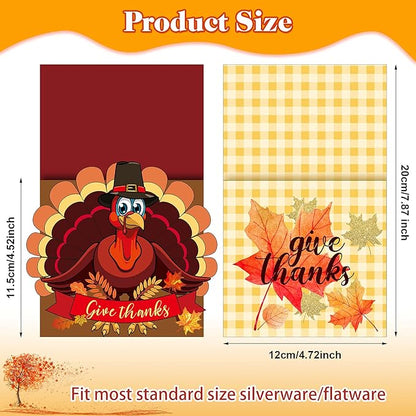 36 Pieces Thanksgiving Utensil Cutlery Holders Cutlery Wraps Bag with Maple Leaf and Turkey Give Thanks Cutlery Pouch Holder Silverware Pouch Bags for Fall Harvest Party Supplies Thanksgiving Decor