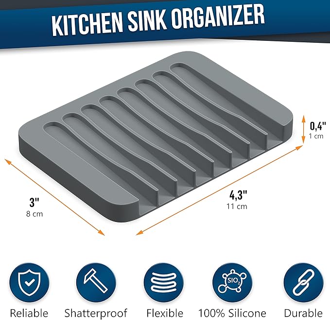 ZAPPOWARE 2-Pack Silicone Soap Dish with Drain - Bar Soap Holder for Shower & Bathroom Sink - Self Draining Waterfall Soap Saver Tray for Kitchen, Prevents Sticky Mess, Easy to Clean (Gray)