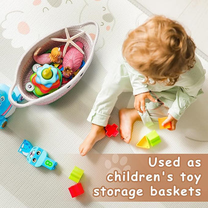 STOBSK Small Woven Baskets for Organizing with Handle Cute Cotton Basket for Nursery Gift Dog Cat Toy Storage Basket for Toy Organizer-Pink