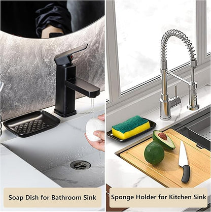 Gomakren Ceramic Soap Dish, Non-Slip Shower Soap Holder for Bathroom & Kitchen Sink, Soap Saver Tray for Bar Soap Sponge, 5.5 Inch, Black