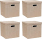 Storage Bins with Lids, Collapsible Linen Fabric Boxes Organizer Containers with Lid Foldable Storage Box Basket for Closet, Shelves, Home, Office, 11 x 11 x 11.4 Inch, 4 Pack, Khaki