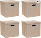 Storage Bins with Lids, Collapsible Linen Fabric Boxes Organizer Containers with Lid Foldable Storage Box Basket for Closet, Shelves, Home, Office, 12 x 12 x 12.4 Inch, 4 Pack, Khaki