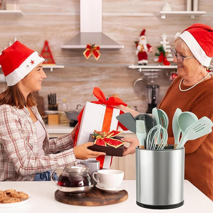 LIBODOUR Utensil Holder,4-in-1 Large Kitchen Utensil Holder For Counter,Rotating Silverware Organizer Cooking Flatware Spoon Spatula Tool Cutlery Container Stainless Steel Caddy