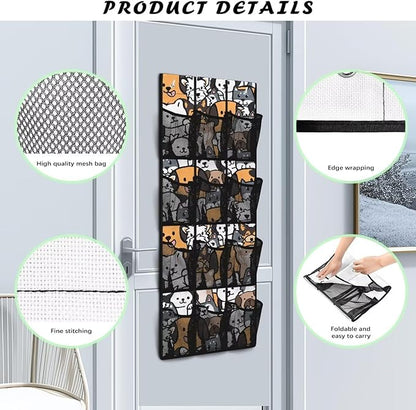 12 Pockets Behind Door Organizer Cartoon Cats Over The Door Shoe Organizer Multi-Funtion Wall Hanging Storage for Living Room Large Capacity Shoe Holder Hanger