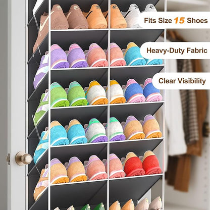 UVIAHOMI 20-30 Pairs Over the Door Shoe Organizer, Clear Pockets Hanging Shoe Storage for Closet, 10-Tier Door Shoes Rack, Handing Shoes Holder Fit All the Family's Sneakers, Boots, Heels, Dark Grey