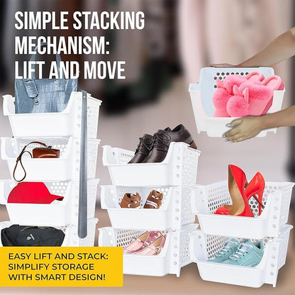 TidyFriend 4 Pack Stackable Storage Bins Open Front for Pantry Organizers and Storage, Plastic Storage Bins, Dorm Room Essentials, Pantry Storage for Snacks, Toiletries, and Small Essentials (White)