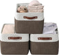 DECOMOMO Storage Bins, Large Fabric Storage Baskets for Shelves, Decorative Linen Closet Organizer, 15 x 11 x 9.5 inches (Brown & White, 3 Pack)