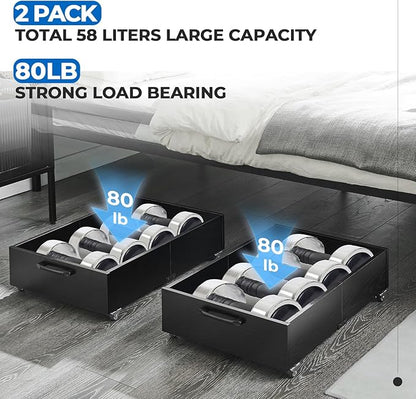 TIOPGHAD Under Bed Storage with Wheels, 2-Pack Under Bed Shoe Storage Organizer Drawer, Composite Wood Organizer for Shoes Clothes Containers in Bedroom for Clothes,Shoes(Black)