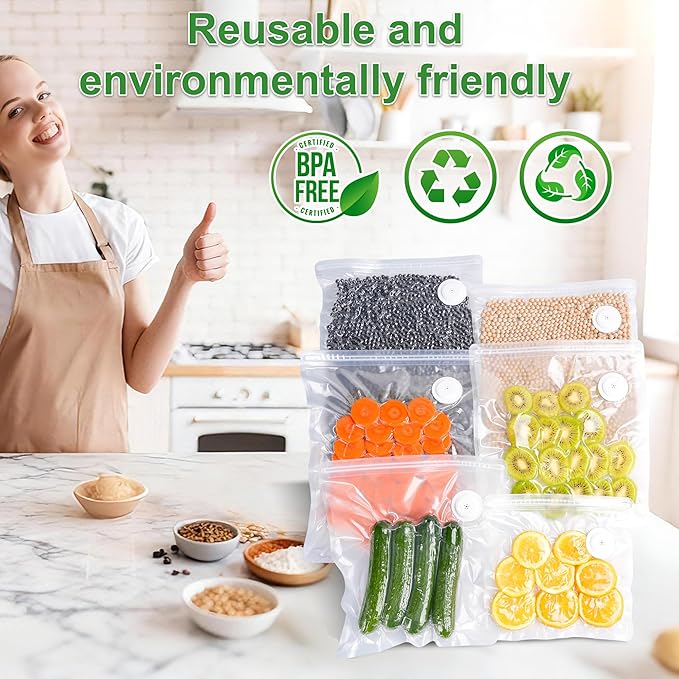 FIRAWER Reusable Vacuum Sealer Bags - BPA-Free, Leakproof Food Storage Bags for Sous Vide, Freezer & Meal Prep | Compatible with Most Vacuum Sealers (8.5 * 8.5in Bags 12Pcs)