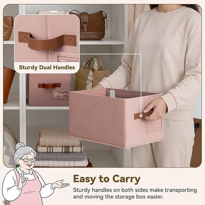 GRANNY SAYS Clothes Storage Bins, Closet Storage Bins for Shelves, Fabric Storage Basket with Handles, Collapsible Decorative Storage Box, Dusty Pink, Medium, 3-Pack