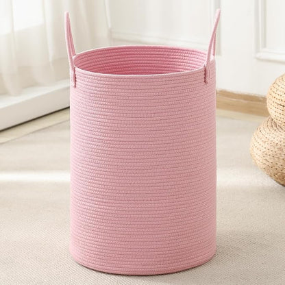 Laundry Basket Hamper Tall Rope Storage Woven for Blanket toys Dirty Clothes in Living Room Bathroom Bedroom (Pink, 100L/26.4Gal)