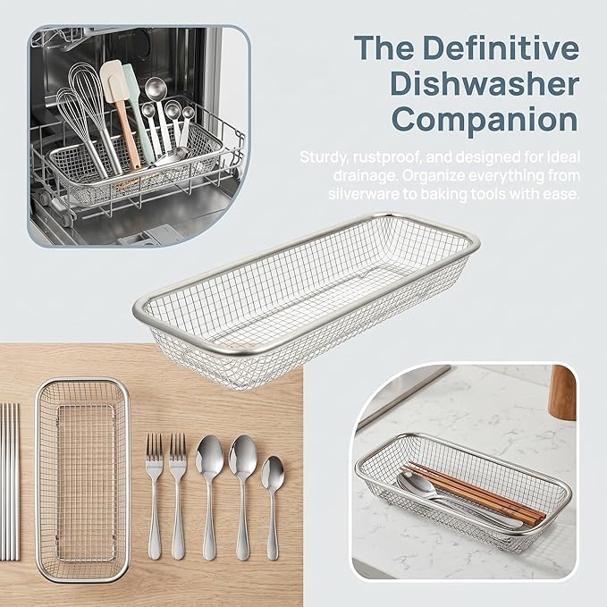 Cabilock Dishwasher Silverware Basket Small Storage Holder for Utensils and Chopsticks 12.20X5.11X2.16 Inch Rustproof Metal Kitchen Organizer Set of 2