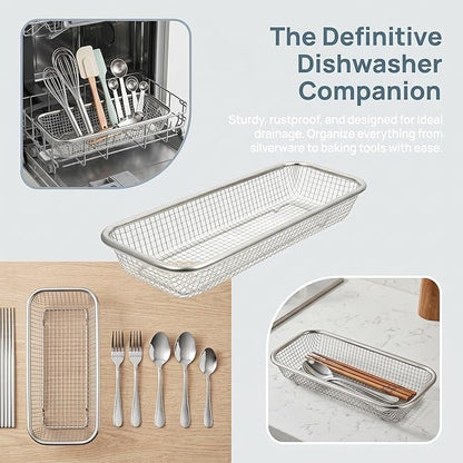 Cabilock Dishwasher Silverware Basket Small Storage Holder for Utensils and Chopsticks 12.20X5.11X2.16 Inch Rustproof Metal Kitchen Organizer Set of 2