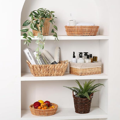 Handcrafted Water Hyacinth Basket with Wooden Handles, Wicker Shelf Basket for Storage and Organizing, Rectangular, 1 Pack, Large Size