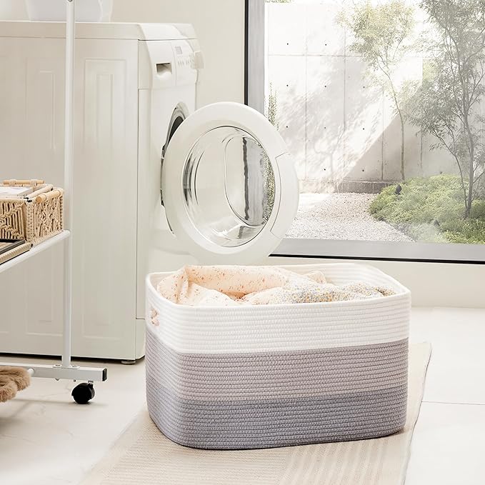 Artfeel Blanket Basket,Rectangle Woven Baskets for Storage,100L Laundry Basket for Decorative Nursery Blanket,Toys,Dirty Clothes and Magazine in Shelves,Baby Room,and Living Room