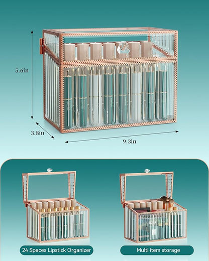 Youdepot Lipstick Organizer Lipstick Holder - 24 Spaces, Tempered Glass Lip Gloss and Perfume Organizer,Vanity Lipstick Holder and Organizer.
