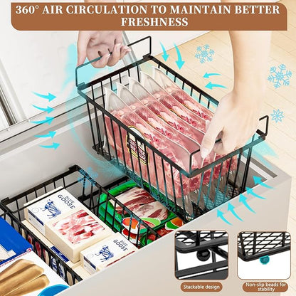 Enhanced Leak-Proof Bottom - Freezer Organizer Bins ，4 Pack Stackable Deep Freezer Organizer Bins for 7 Cu.FT Small Chest Freezer，organization and storage，pantry organizers(4 Pack-black)