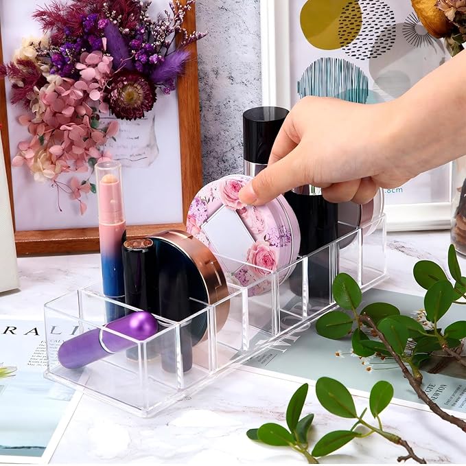 Tuanse 8 Pcs Acrylic Makeup Compact Organizer Detachable 8 Spaces Clear Vanity Drawer Organizer Eyeshadow Palette Storage for Lipstick Highlighter, Skincare Cosmetic Display Cases for Bathroom