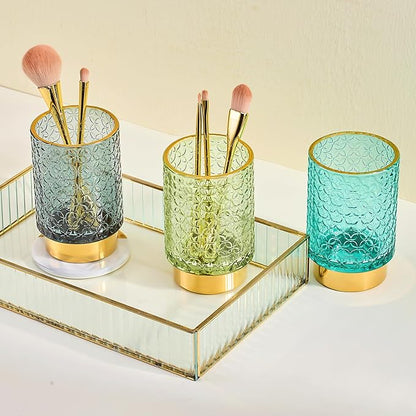 Makeup Brush Holder Organizer,Toothbrush Holders,Desk Pen Pencil Holder,Multifunctional Vintage Glass Brush Cup（A44-7-US）
