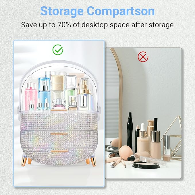 Ptesly Teen Girls Gift Makeup Organizer, Skincare & Jewelry Storage, Cosmetics Display Case, Makeup Holder, Bathroom Organizer (Bling Rhinestone)