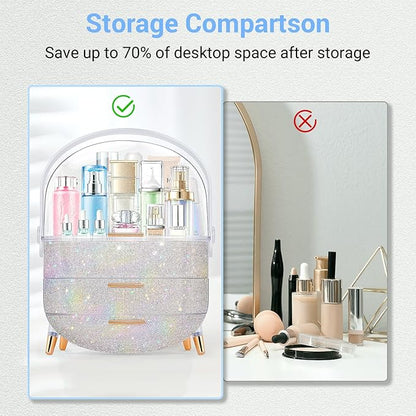 Ptesly Teen Girls Gift Makeup Organizer, Skincare & Jewelry Storage, Cosmetics Display Case, Makeup Holder, Bathroom Organizer (Bling Rhinestone)