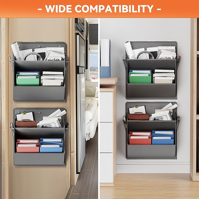 2 Pack RV Shoe Storage with Sticky Adhesive Tape, Over the Door Shoe Rack, Wall Hanging Shoe Organizer with Large Deep Pockets for Camper, Narrow Space Saving Closet Organizers - Grey
