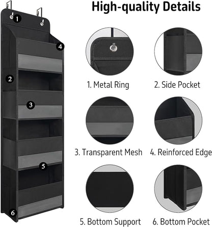 TYMENSH Over The Door Hanging Organizer with 4 Large Pockets – Closet, Bathroom, Nursery, Bedroom, Dorm Storage for Toys, Cosmetics, and Baby Essentials, Black