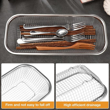 Cabilock Stainless Steel Utensil Drying Rack: Utensils Drawer Organizer - Dishwasher Silverware Drainer Basket, Chopsticks Spoons Forks Knifes Cutlery Storage for Kitchen Counter